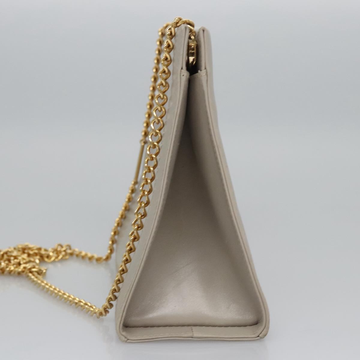 Salvatore Ferragamo Chain Shoulder Bag Leather Beige Gold Auth th5704