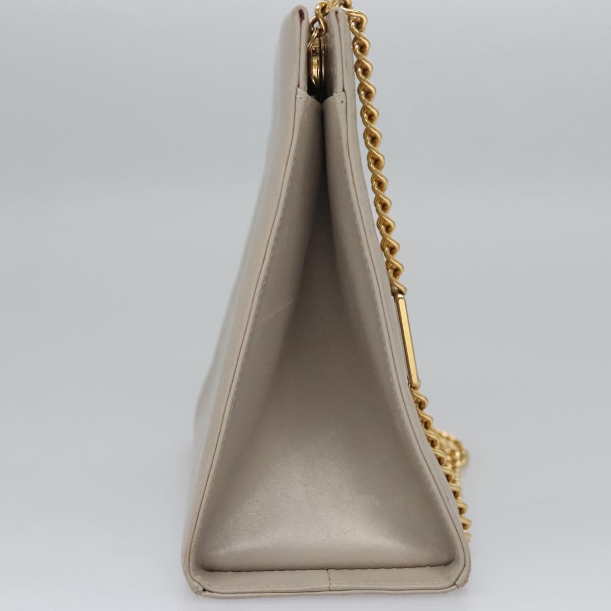 Salvatore Ferragamo Chain Shoulder Bag Leather Beige Gold Auth th5704