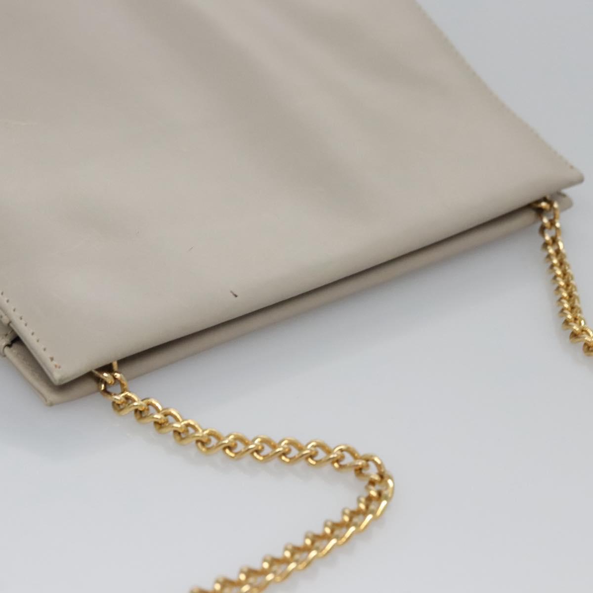 Salvatore Ferragamo Chain Shoulder Bag Leather Beige Gold Auth th5704