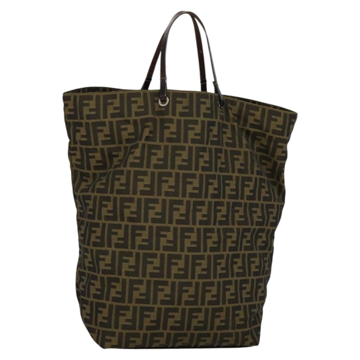 FENDI Zucca Canvas Hand Bag Brown Black Auth th5711