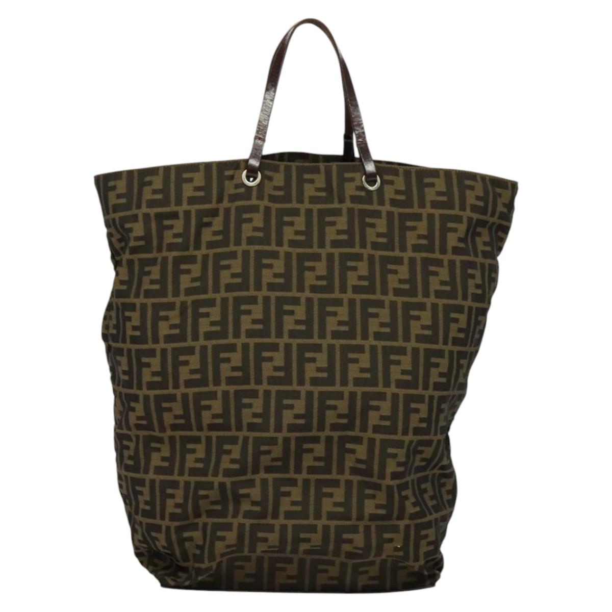 FENDI Zucca Canvas Hand Bag Brown Black Auth th5711