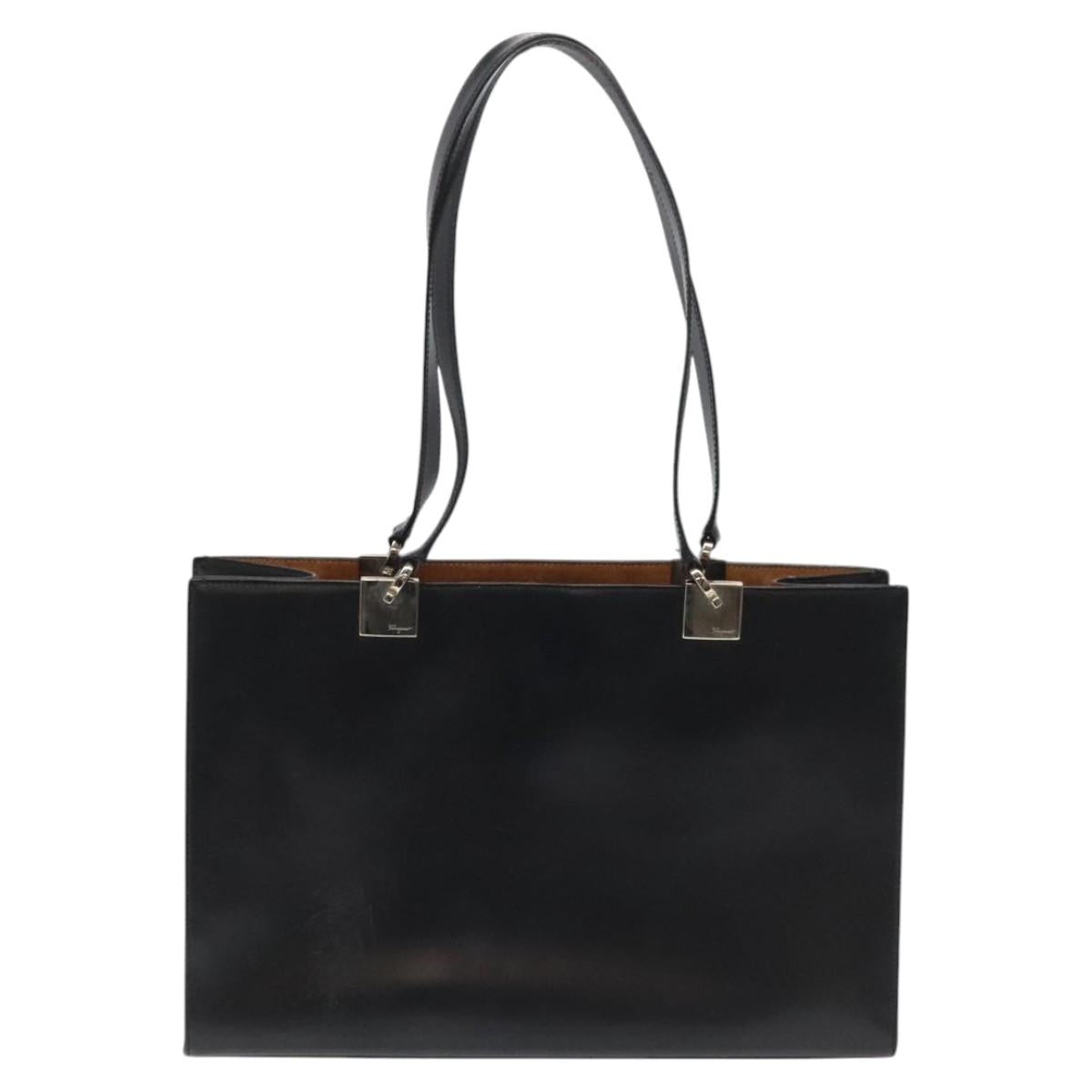 Salvatore Ferragamo Gancini Tote Bag Leather Black Silver Auth th5739