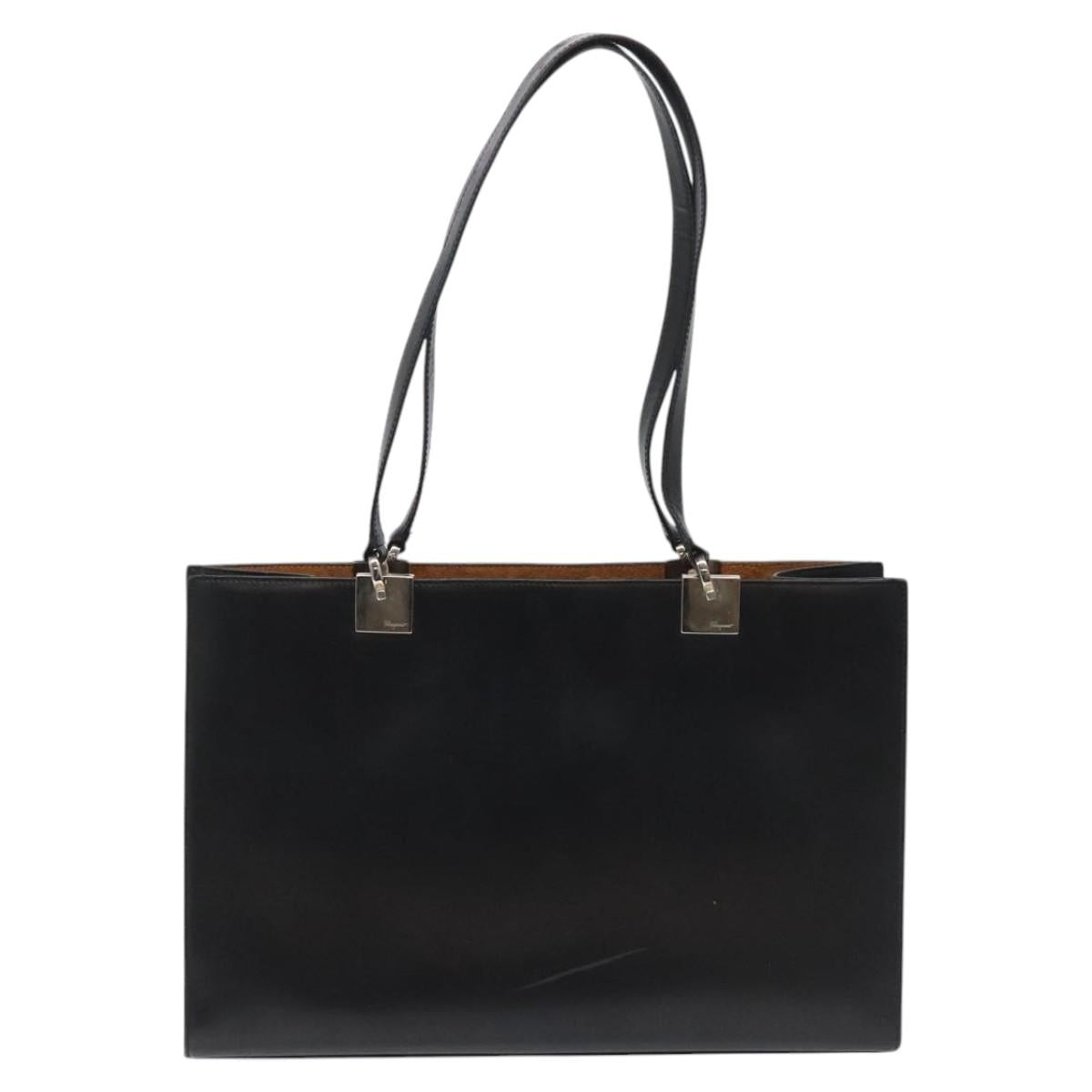 Salvatore Ferragamo Gancini Tote Bag Leather Black Silver Auth th5739