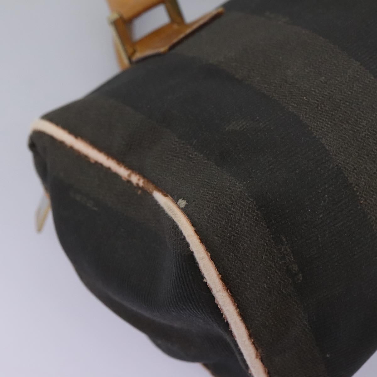 FENDI Pecan Canvas Hand Bag 2way Brown Black gold Auth th5780