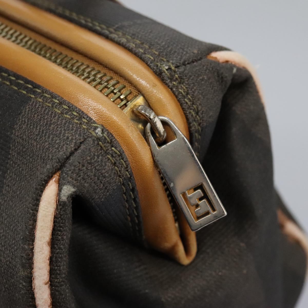 FENDI Pecan Canvas Hand Bag 2way Brown Black gold Auth th5780