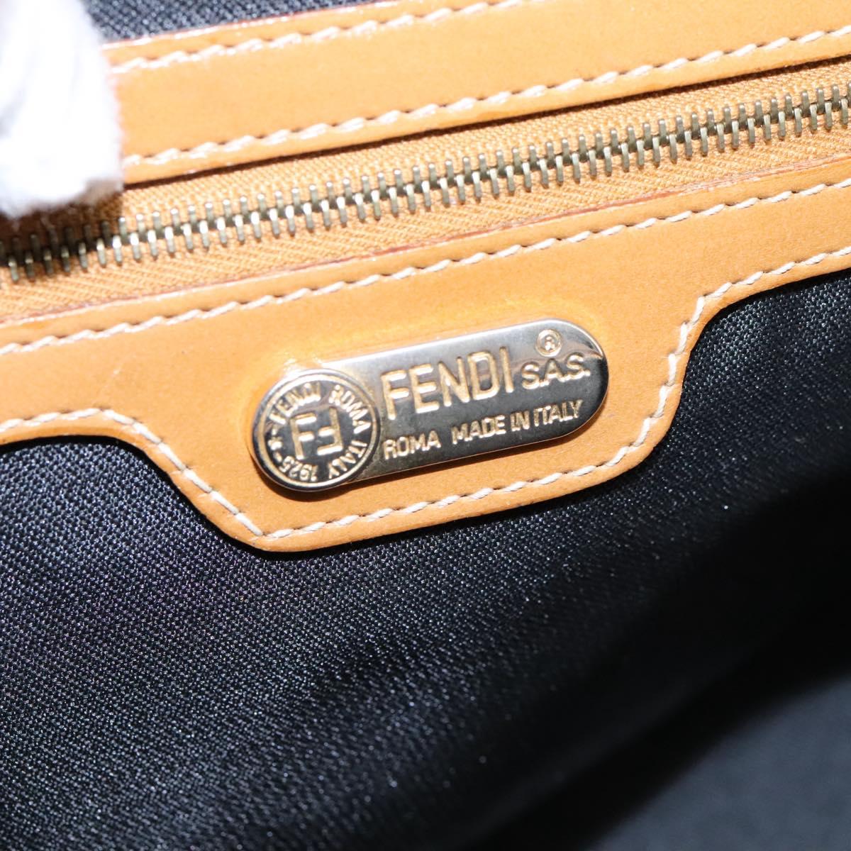 FENDI Pecan Canvas Hand Bag 2way Brown Black gold Auth th5780