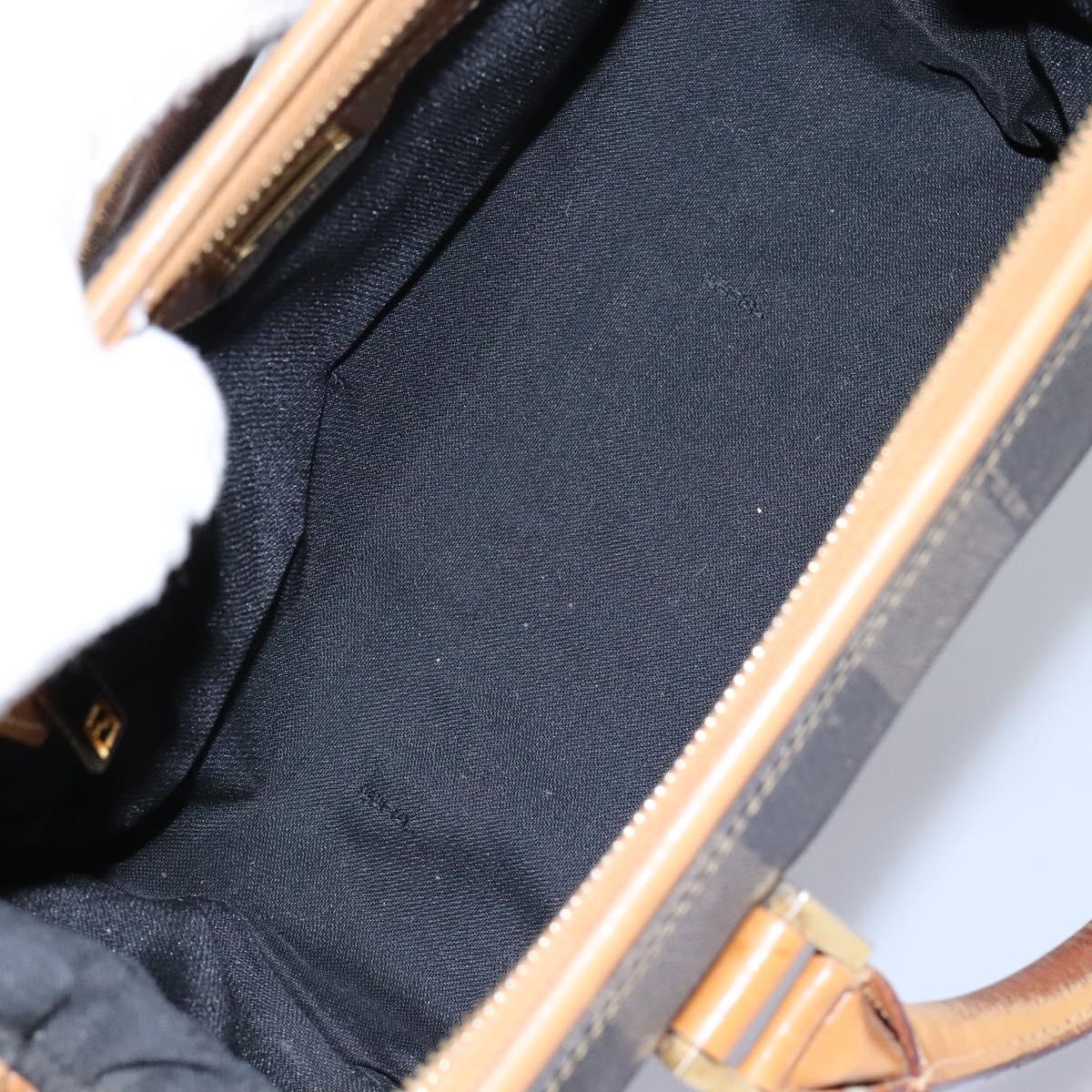 FENDI Pecan Canvas Hand Bag 2way Brown Black gold Auth th5780