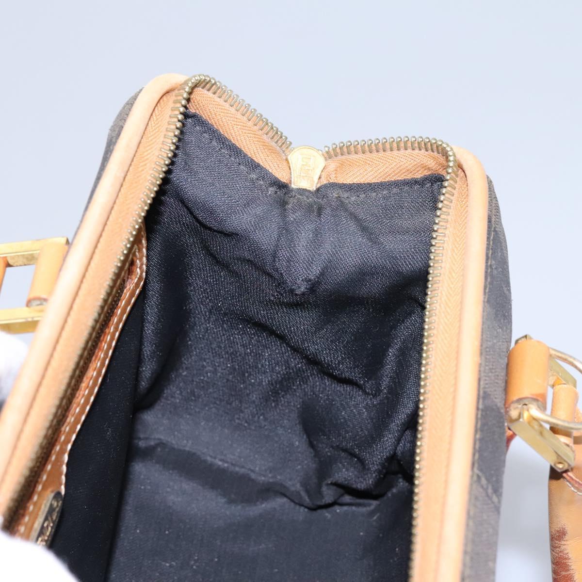 FENDI Pecan Canvas Hand Bag 2way Brown Black gold Auth th5780