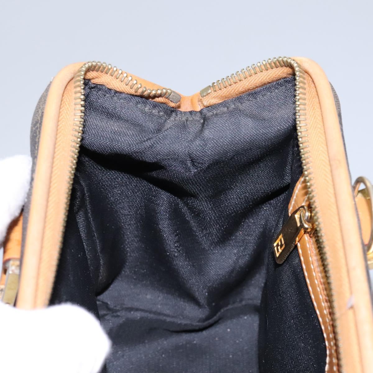 FENDI Pecan Canvas Hand Bag 2way Brown Black gold Auth th5780