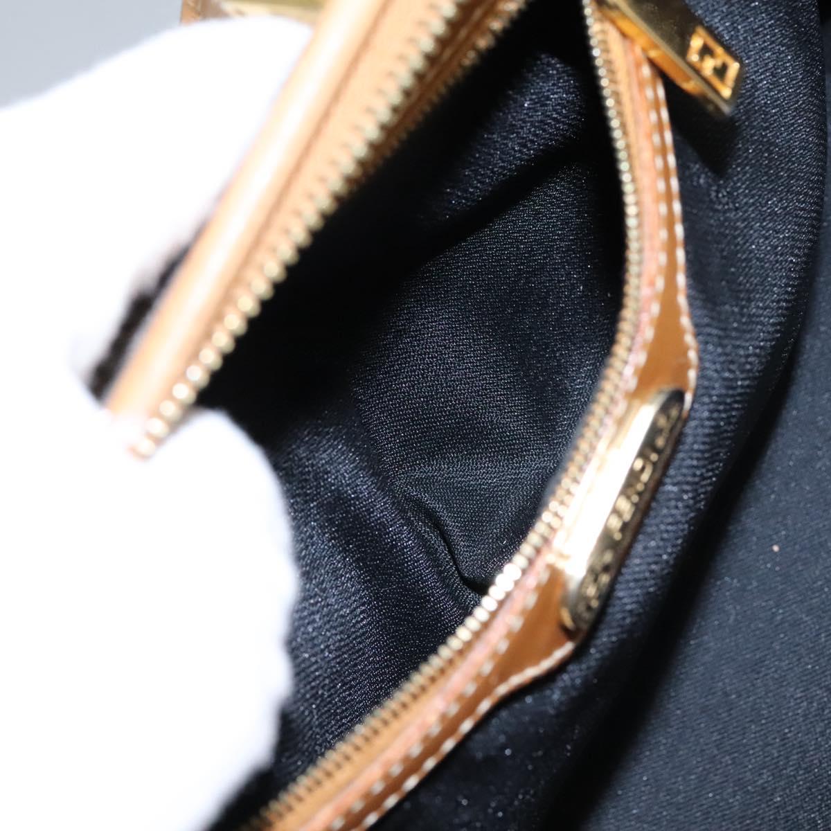 FENDI Pecan Canvas Hand Bag 2way Brown Black gold Auth th5780