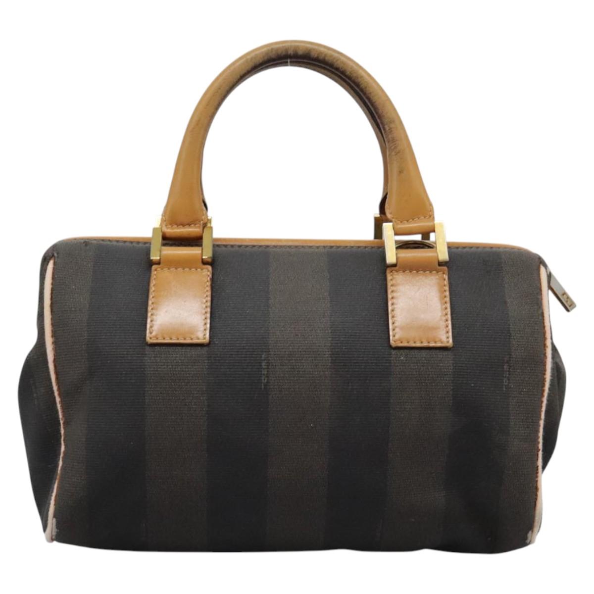 FENDI Pecan Canvas Hand Bag 2way Brown Black gold Auth th5780