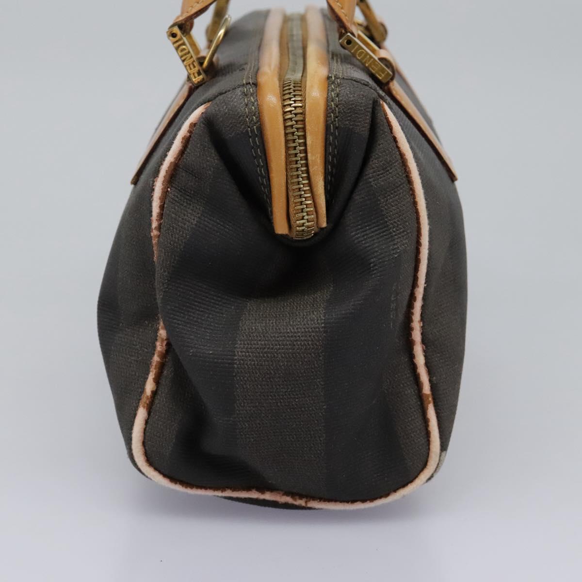 FENDI Pecan Canvas Hand Bag 2way Brown Black gold Auth th5780