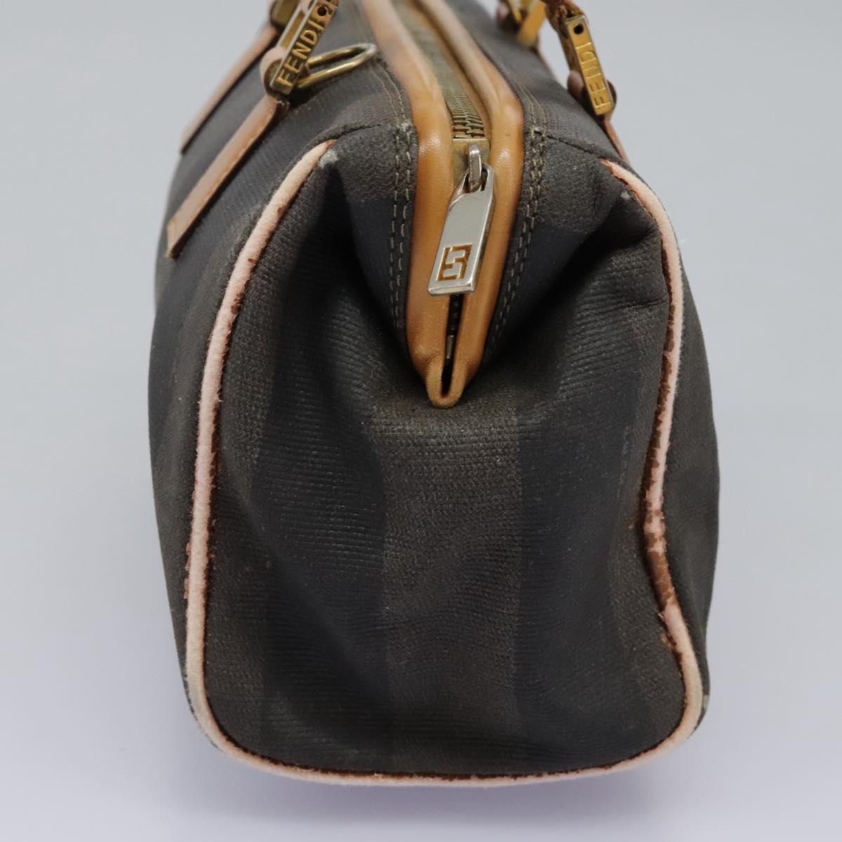 FENDI Pecan Canvas Hand Bag 2way Brown Black gold Auth th5780