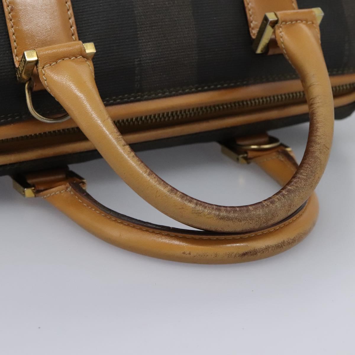 FENDI Pecan Canvas Hand Bag 2way Brown Black gold Auth th5780