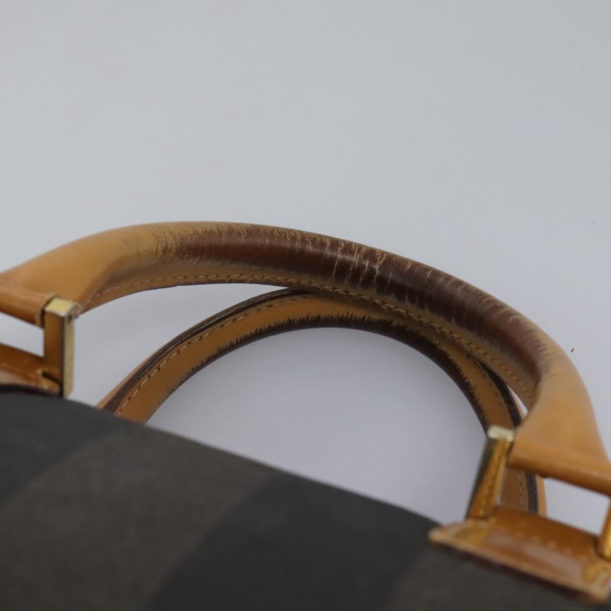 FENDI Pecan Canvas Hand Bag 2way Brown Black gold Auth th5780