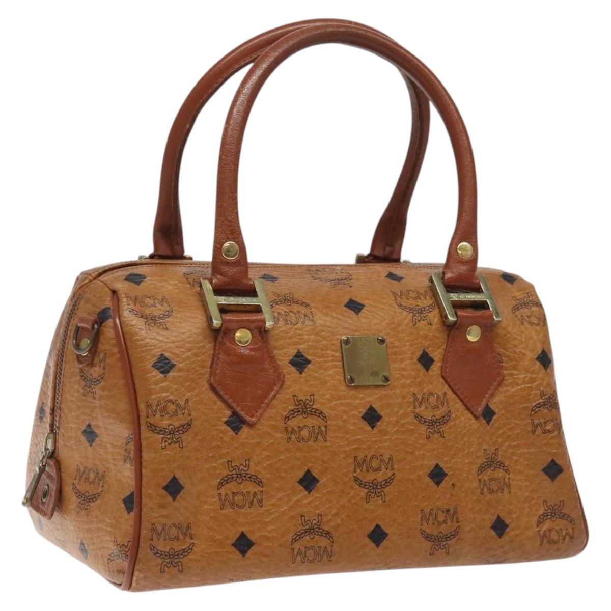 MCM Vicetos Logogram Hand Bag PVC Leather Brown Gold Auth th5783