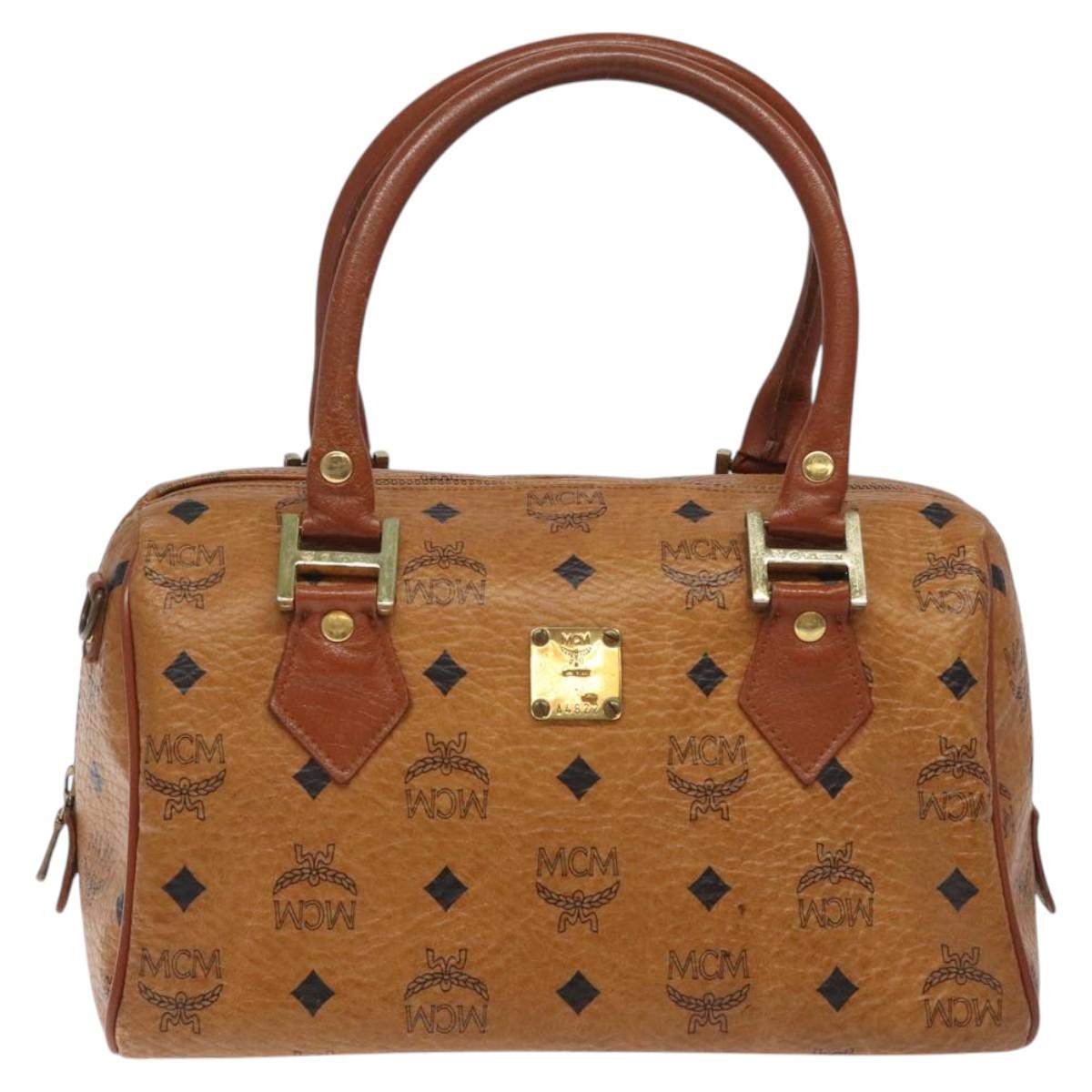 MCM Vicetos Logogram Hand Bag PVC Leather Brown Gold Auth th5783