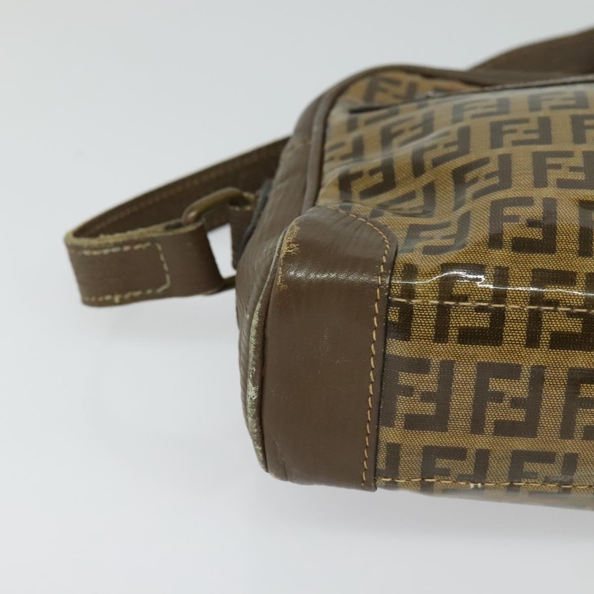 FENDI Zucchino Canvas Shoulder Bag Coated Canvas Brown Gold Auth th5787