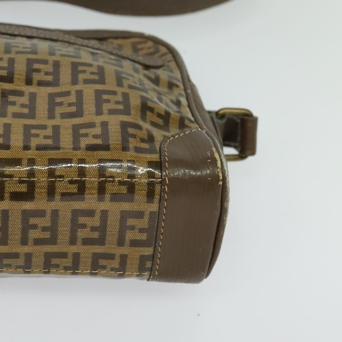 FENDI Zucchino Canvas Shoulder Bag Coated Canvas Brown Gold Auth th5787