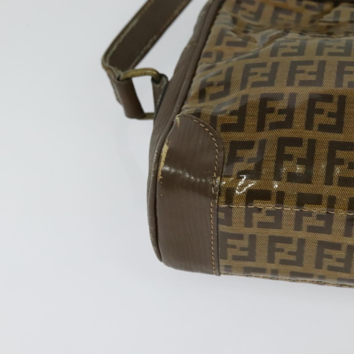 FENDI Zucchino Canvas Shoulder Bag Coated Canvas Brown Gold Auth th5787