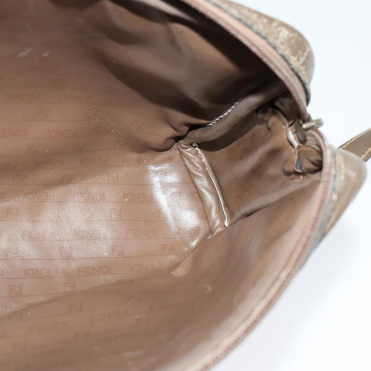 FENDI Zucchino Canvas Shoulder Bag Coated Canvas Brown Gold Auth th5787