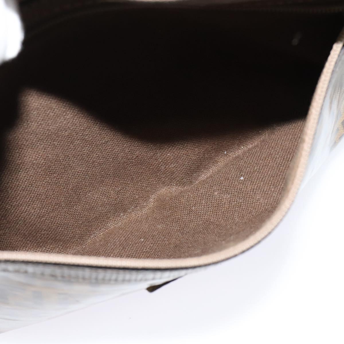 FENDI Zucchino Canvas Shoulder Bag Coated Canvas Brown Gold Auth th5787