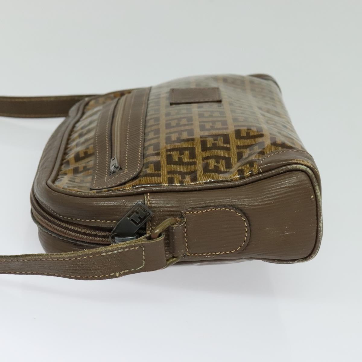 FENDI Zucchino Canvas Shoulder Bag Coated Canvas Brown Gold Auth th5787