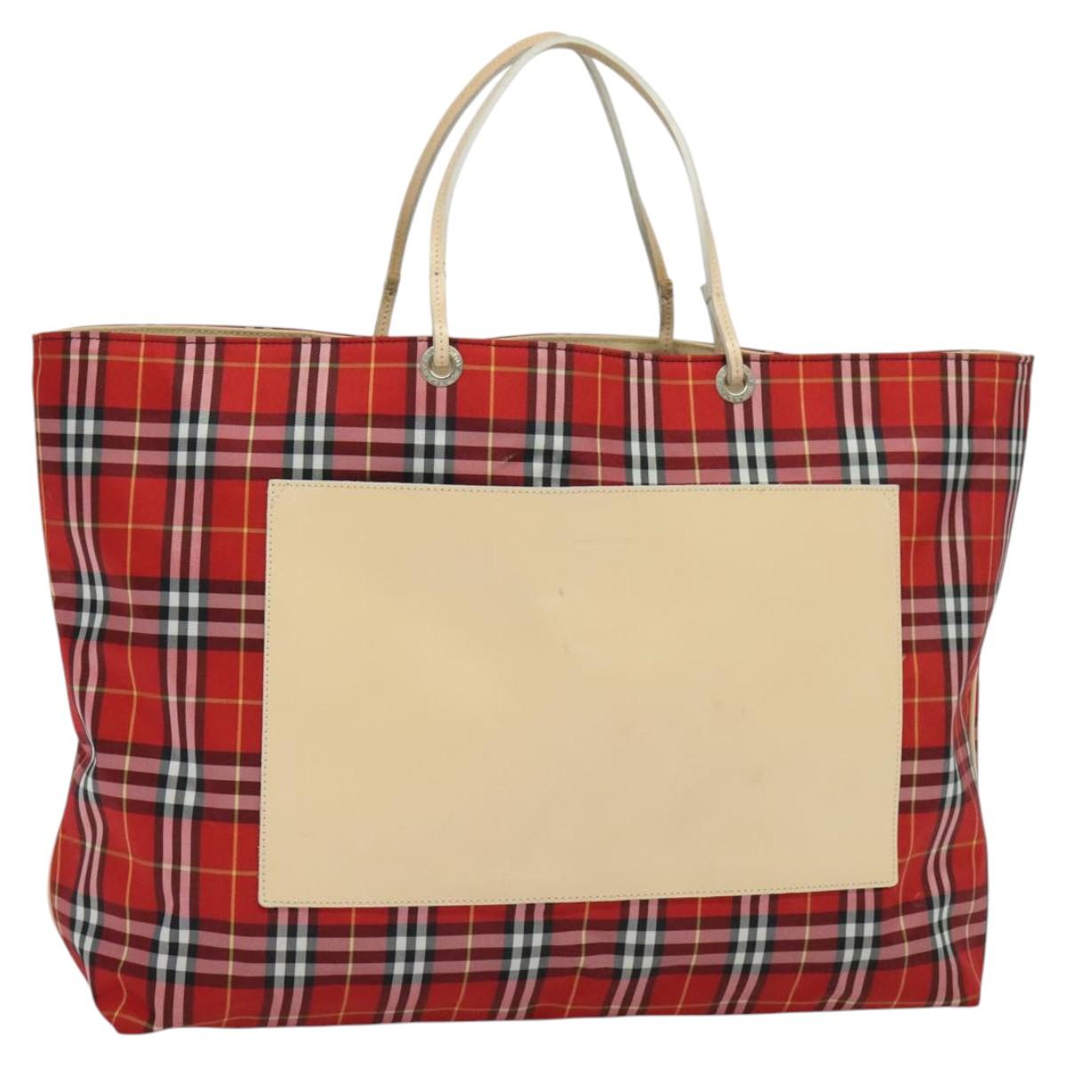 BURBERRY Nova Check Tote Bag Nylon Red Beige Auth th5793