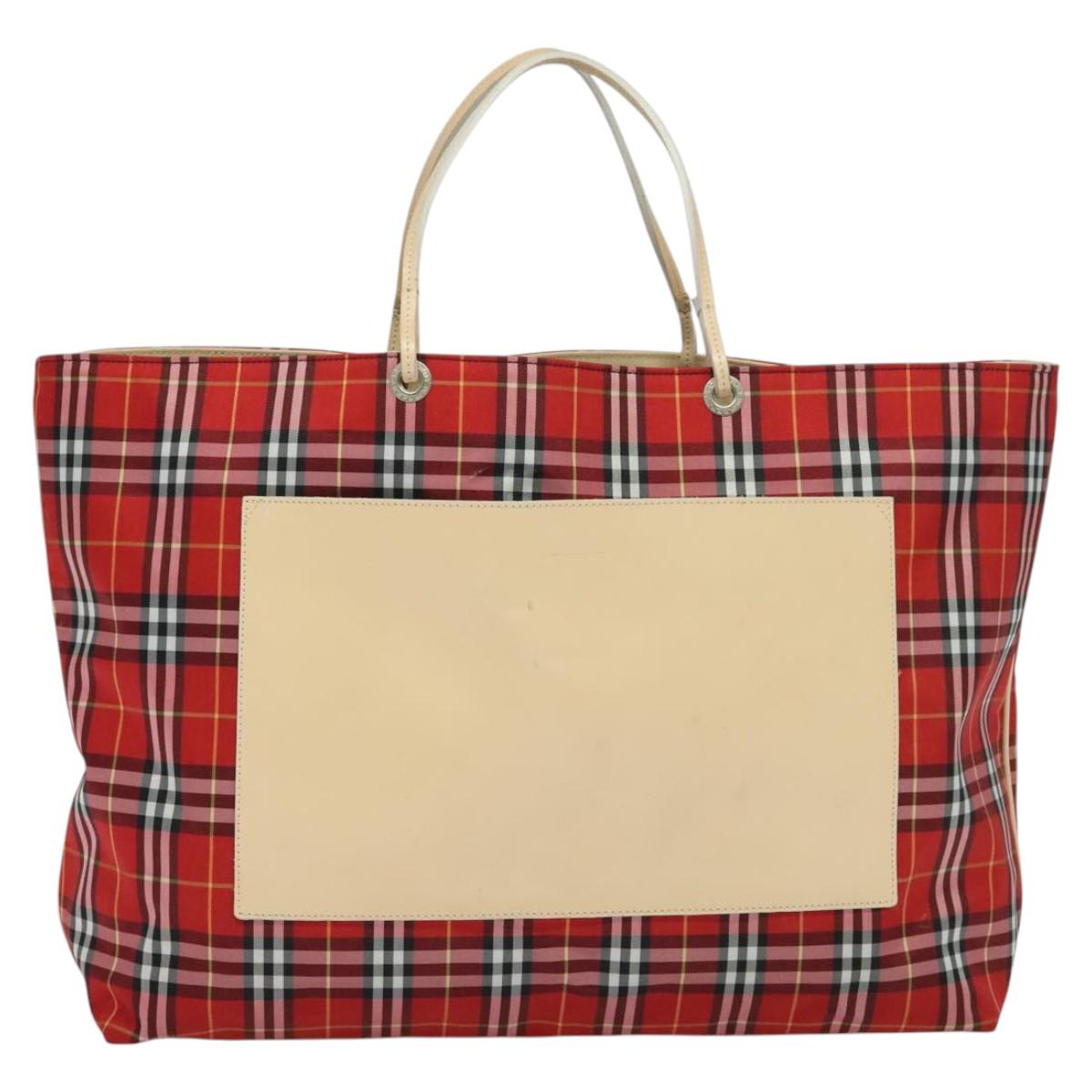 BURBERRY Nova Check Tote Bag Nylon Red Beige Auth th5793