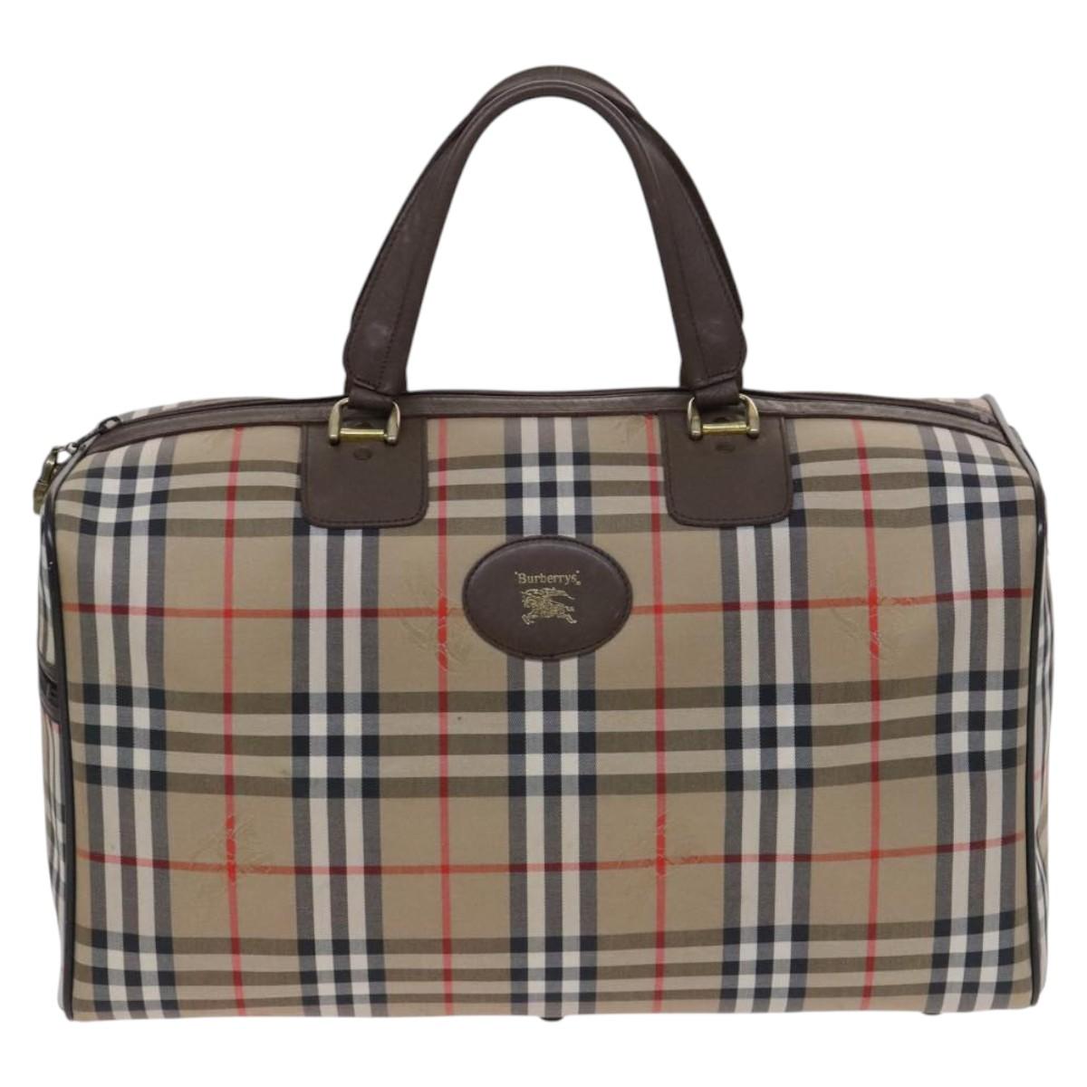 Burberrys Nova Check Boston Bag Canvas Beige Gold Auth th5794