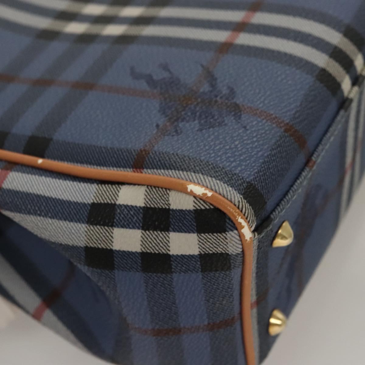 Burberrys Nova Check Hand Bag PVC Leather 2way Blue Auth th5802