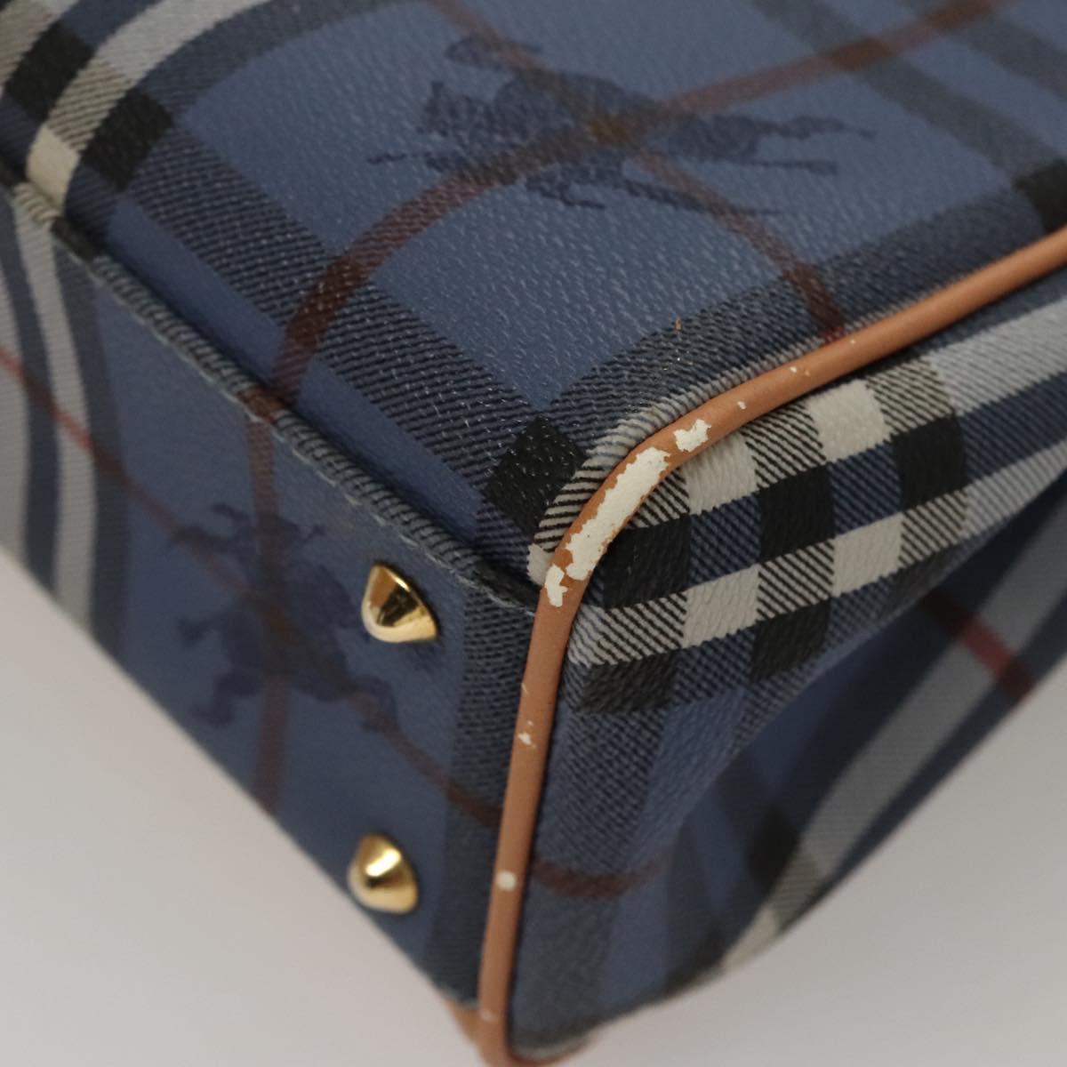 Burberrys Nova Check Hand Bag PVC Leather 2way Blue Auth th5802