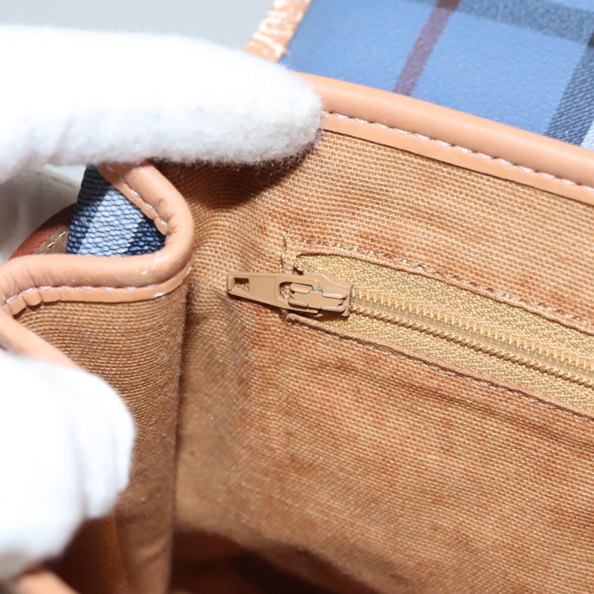 Burberrys Nova Check Hand Bag PVC Leather 2way Blue Auth th5802