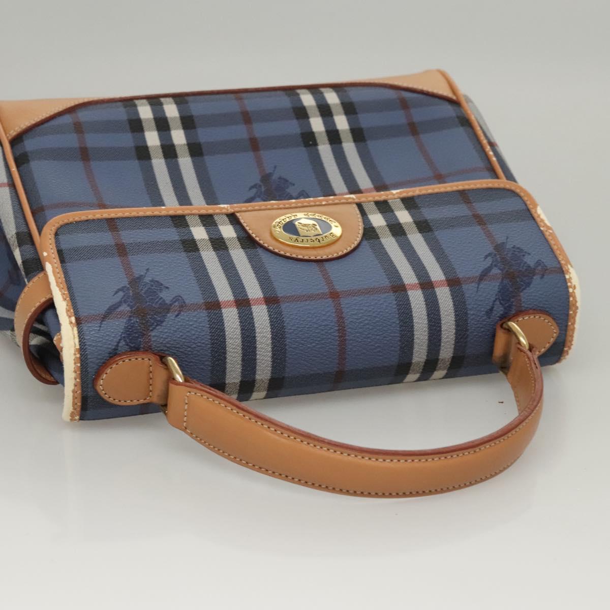 Burberrys Nova Check Hand Bag PVC Leather 2way Blue Auth th5802