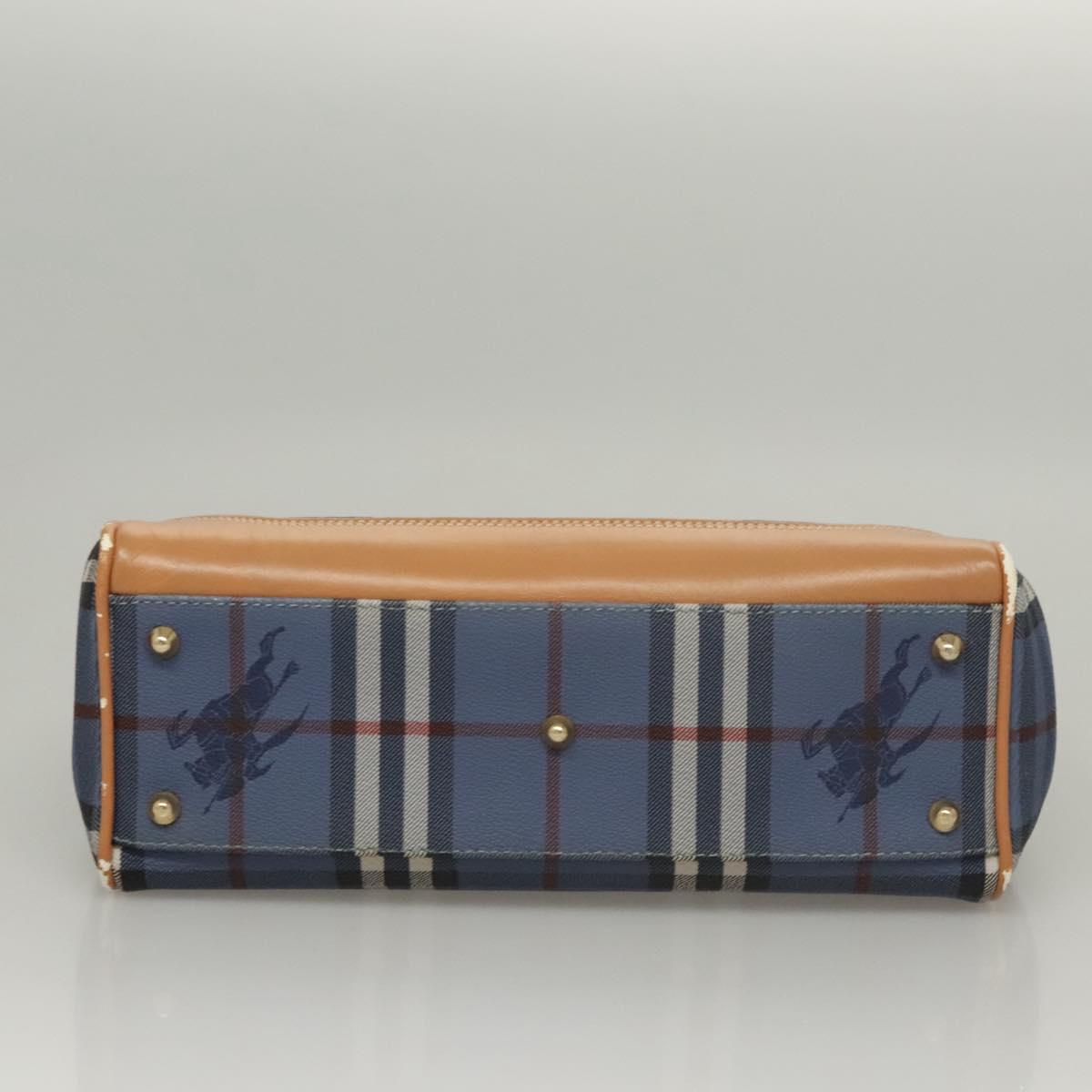 Burberrys Nova Check Hand Bag PVC Leather 2way Blue Auth th5802