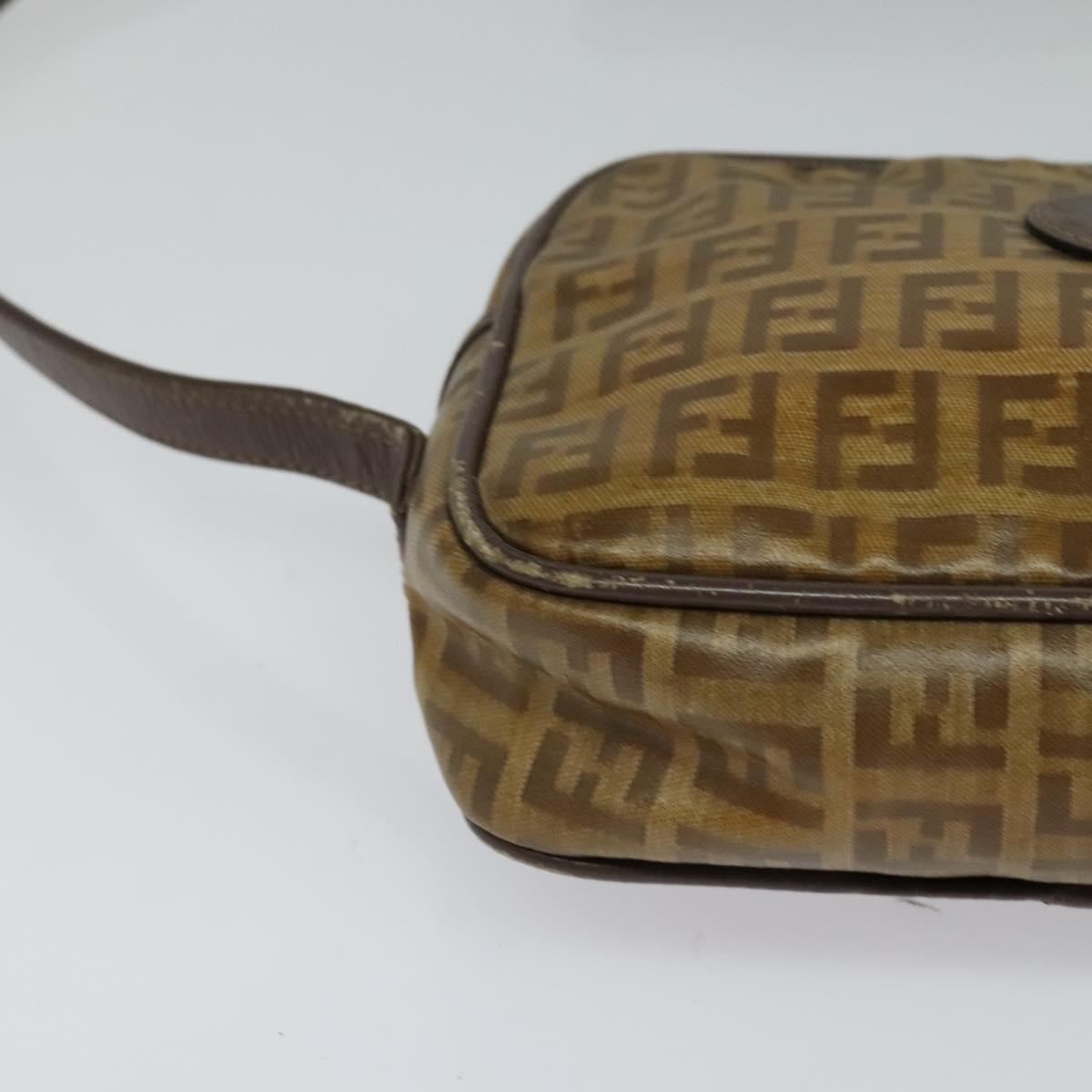 FENDI Zucchino Canvas Shoulder Bag Brown Auth th5809