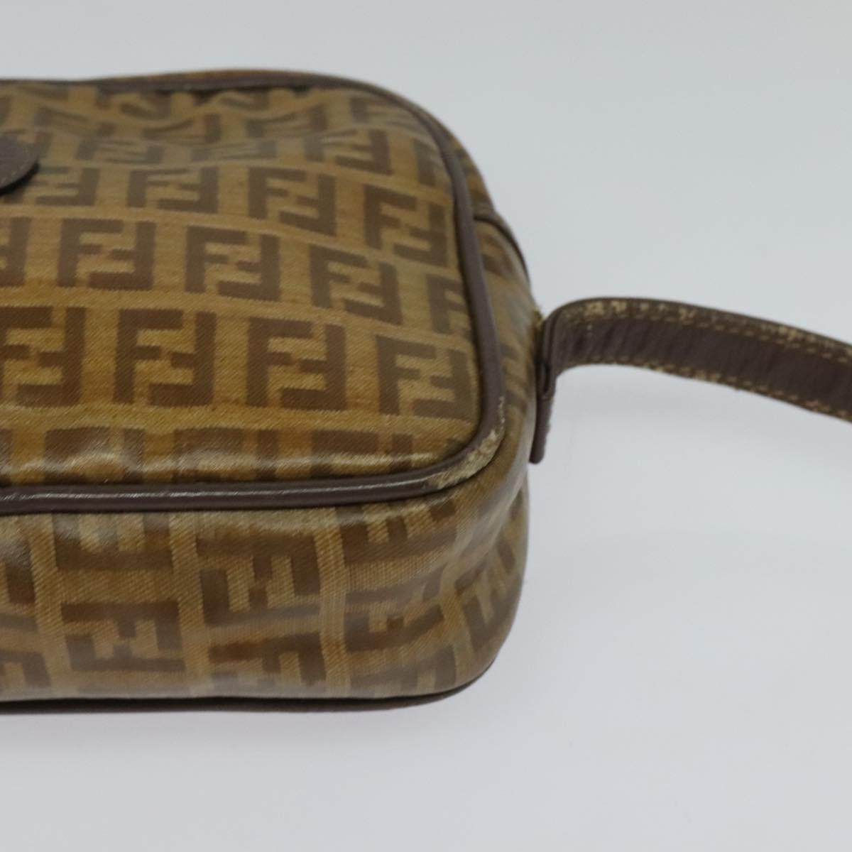 FENDI Zucchino Canvas Shoulder Bag Brown Auth th5809