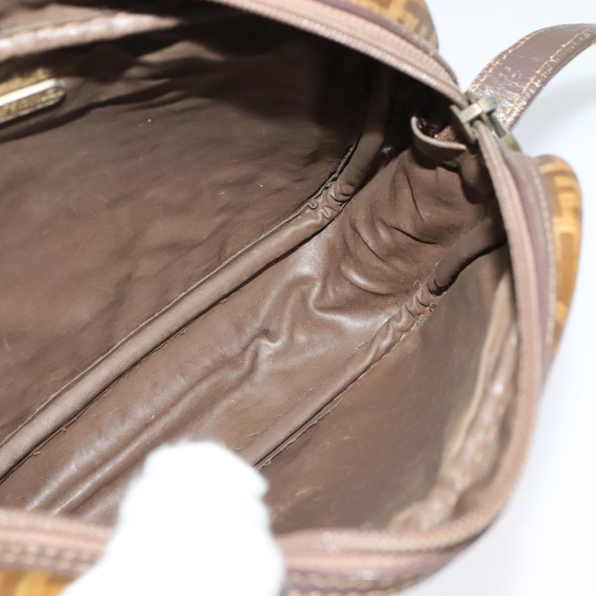 FENDI Zucchino Canvas Shoulder Bag Brown Auth th5809