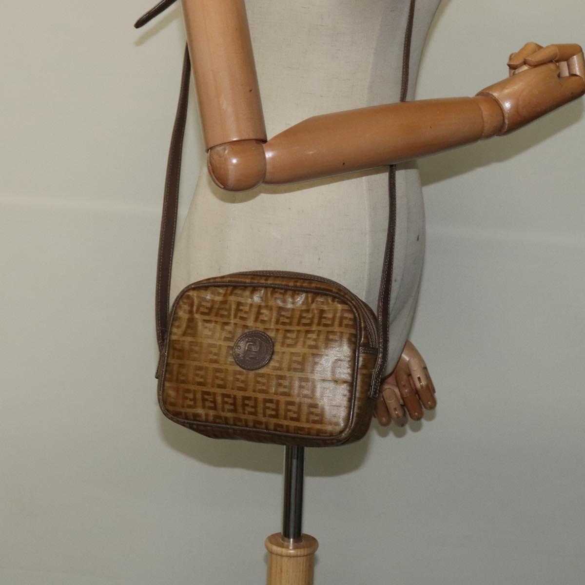 FENDI Zucchino Canvas Shoulder Bag Brown Auth th5809