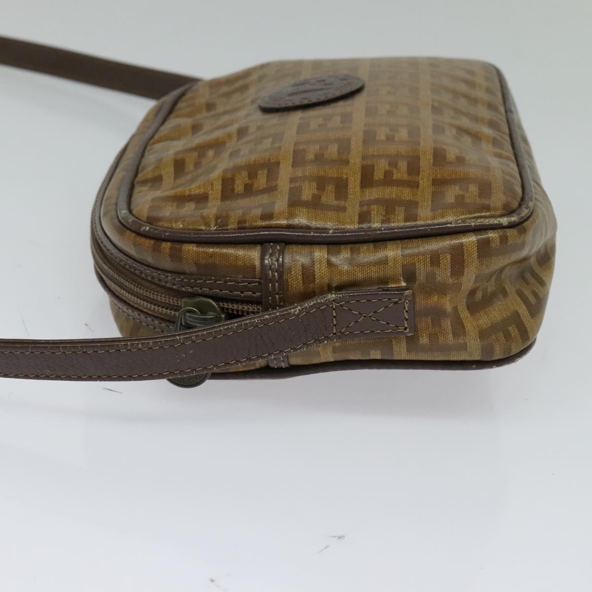 FENDI Zucchino Canvas Shoulder Bag Brown Auth th5809