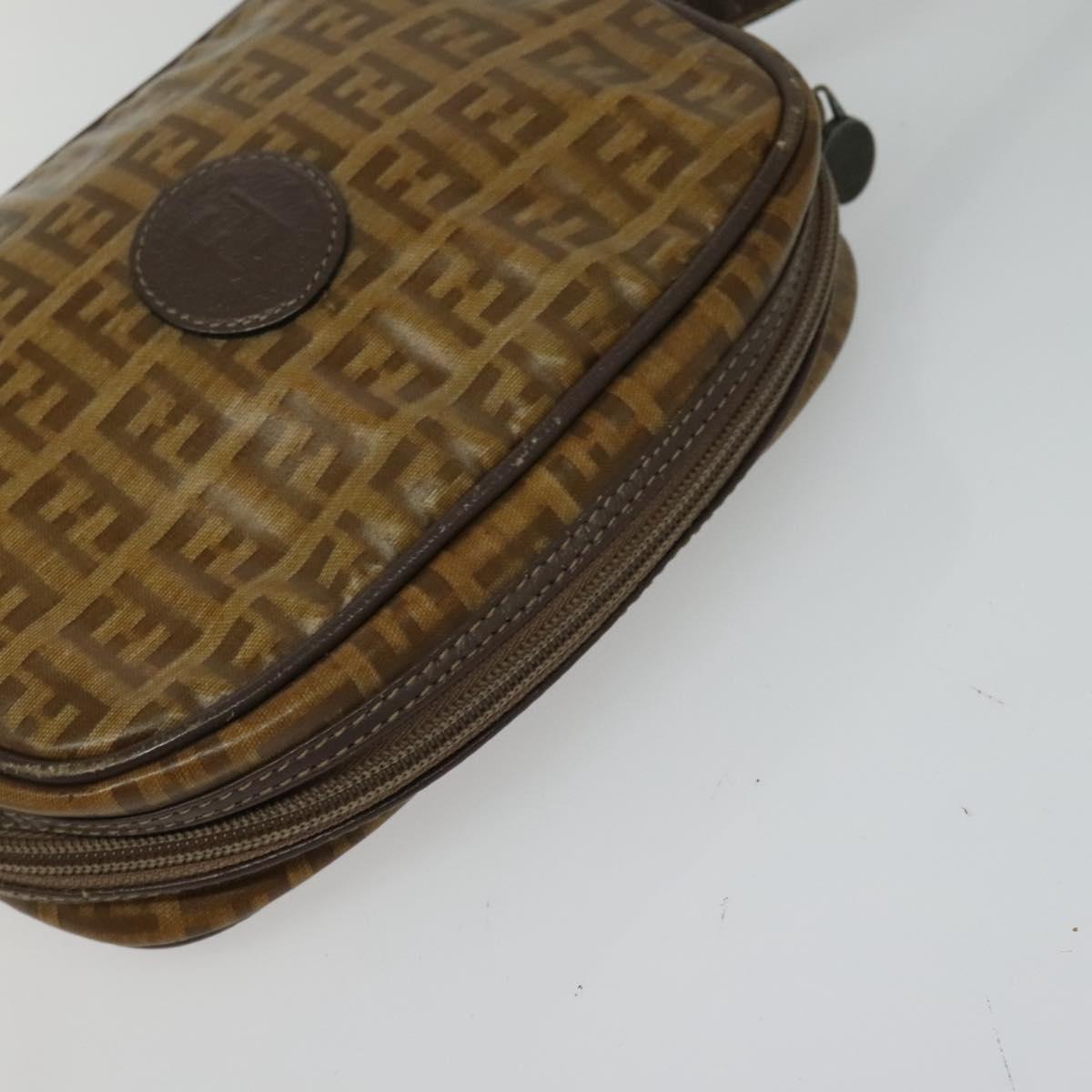 FENDI Zucchino Canvas Shoulder Bag Brown Auth th5809