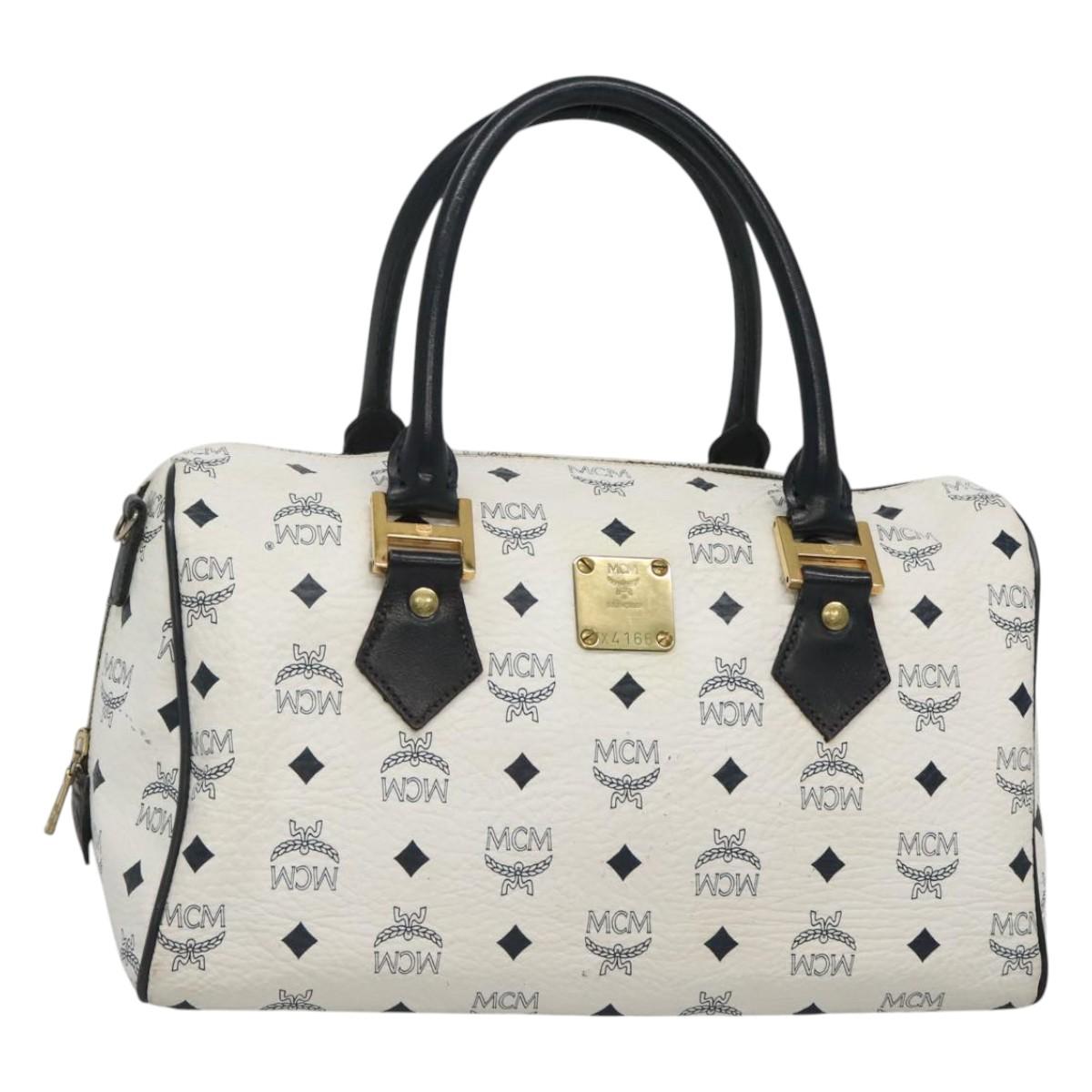 MCM Vicetos Logogram Hand Bag PVC Leather White Auth th5810