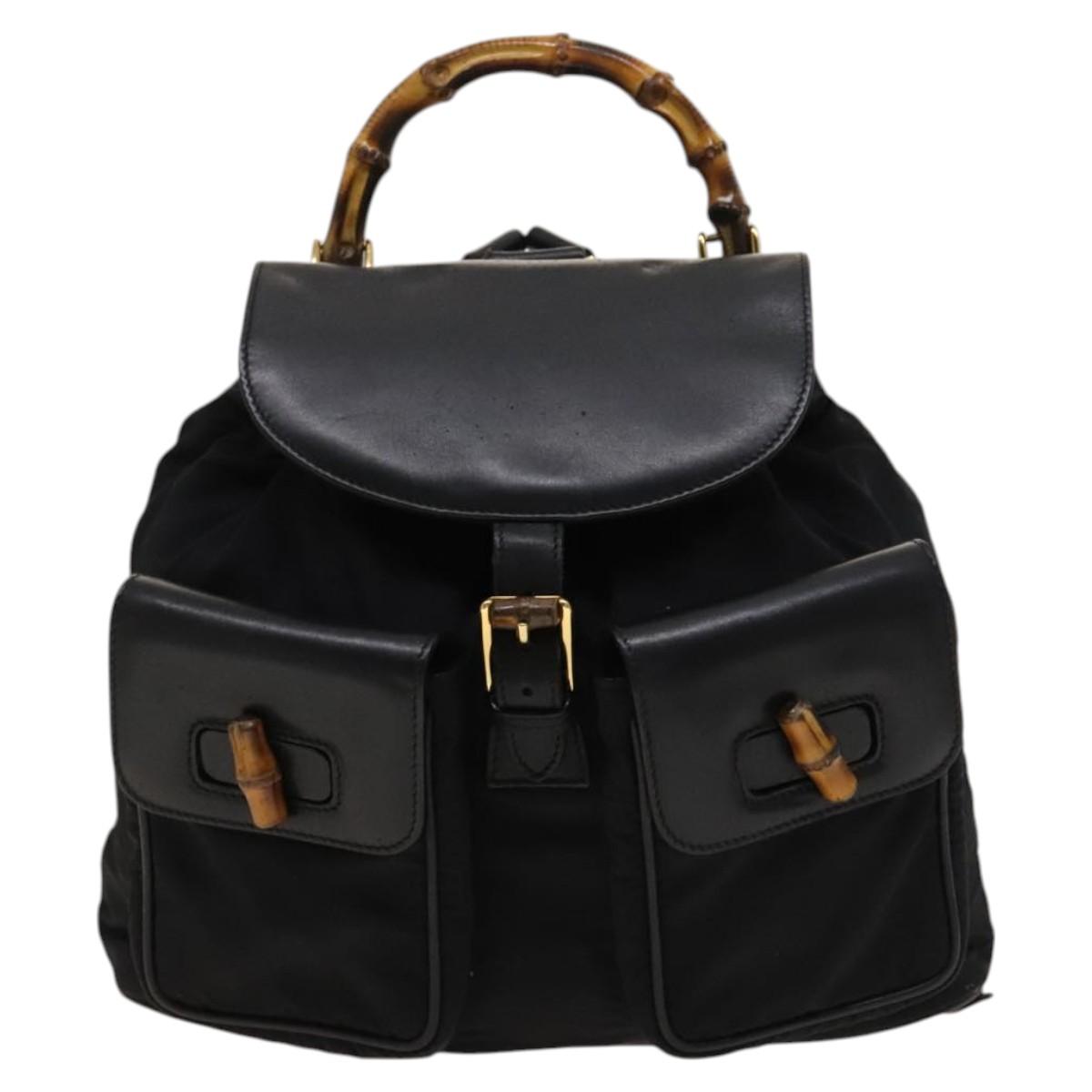 GUCCI Bamboo Backpack Leather Black Auth th5812