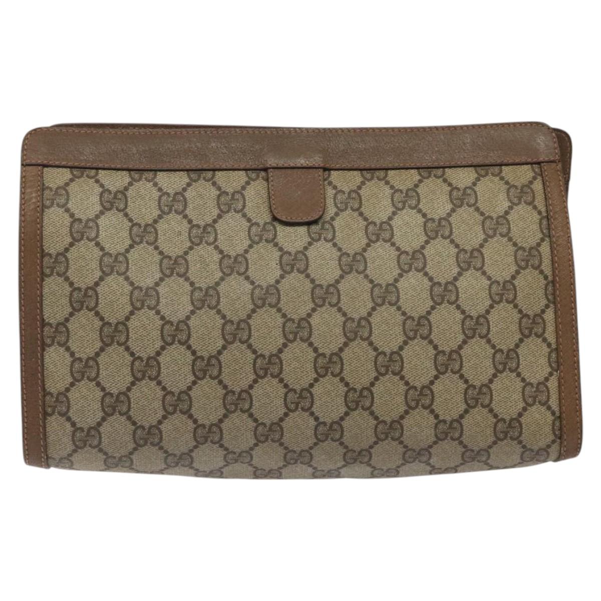 GUCCI GG Supreme Web Sherry Line Clutch Bag PVC Beige 89 01 033 Auth th5825