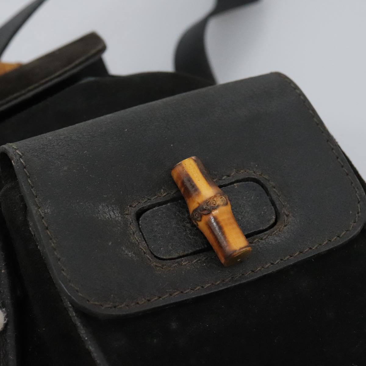 GUCCI Bamboo Backpack Suede Black Gold 003 2058 0016 Auth th5828