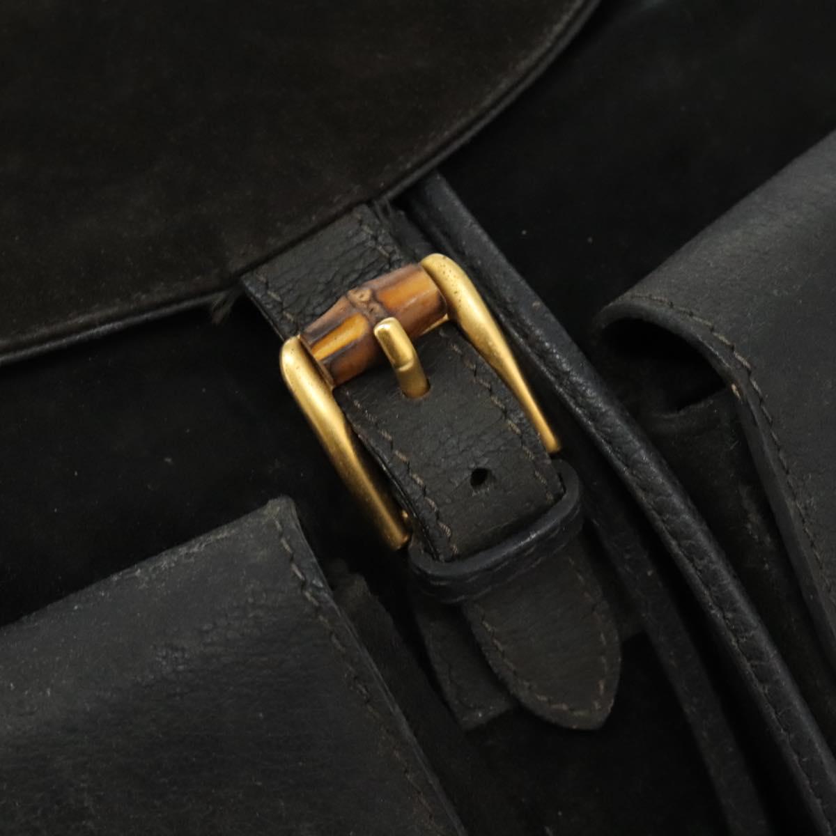 GUCCI Bamboo Backpack Suede Black Gold 003 2058 0016 Auth th5828
