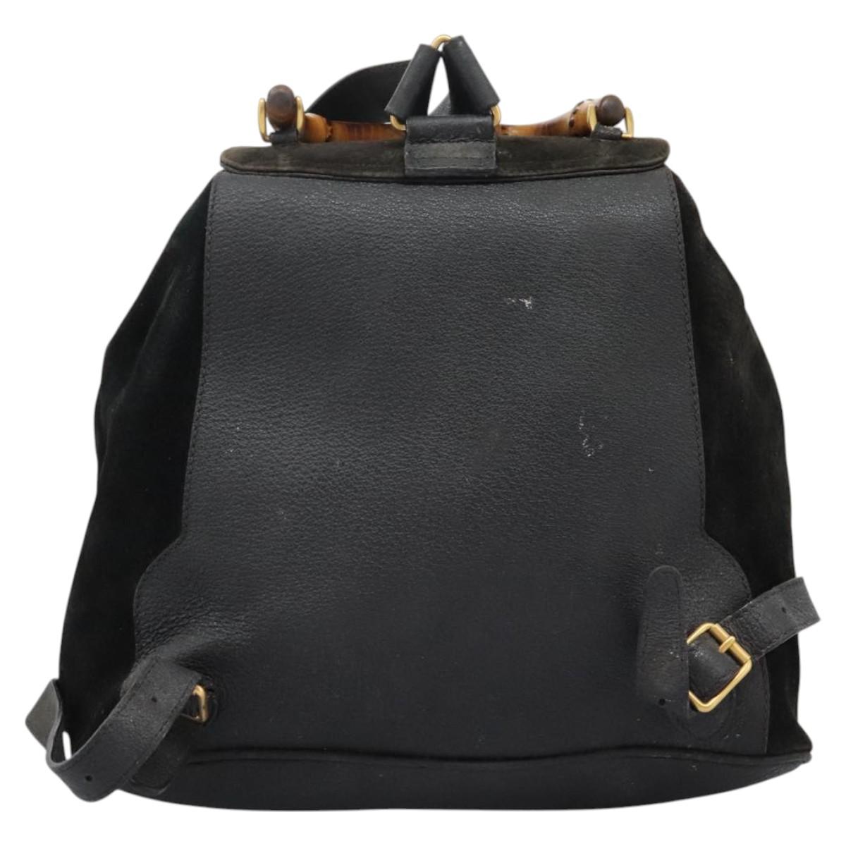 GUCCI Bamboo Backpack Suede Black Gold 003 2058 0016 Auth th5828