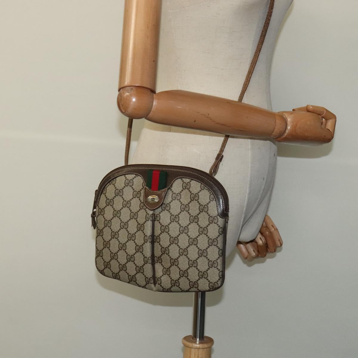 GUCCI GG Supreme Web Sherry Line Bag PVC Beige Gold 904 02 047 Auth th5842