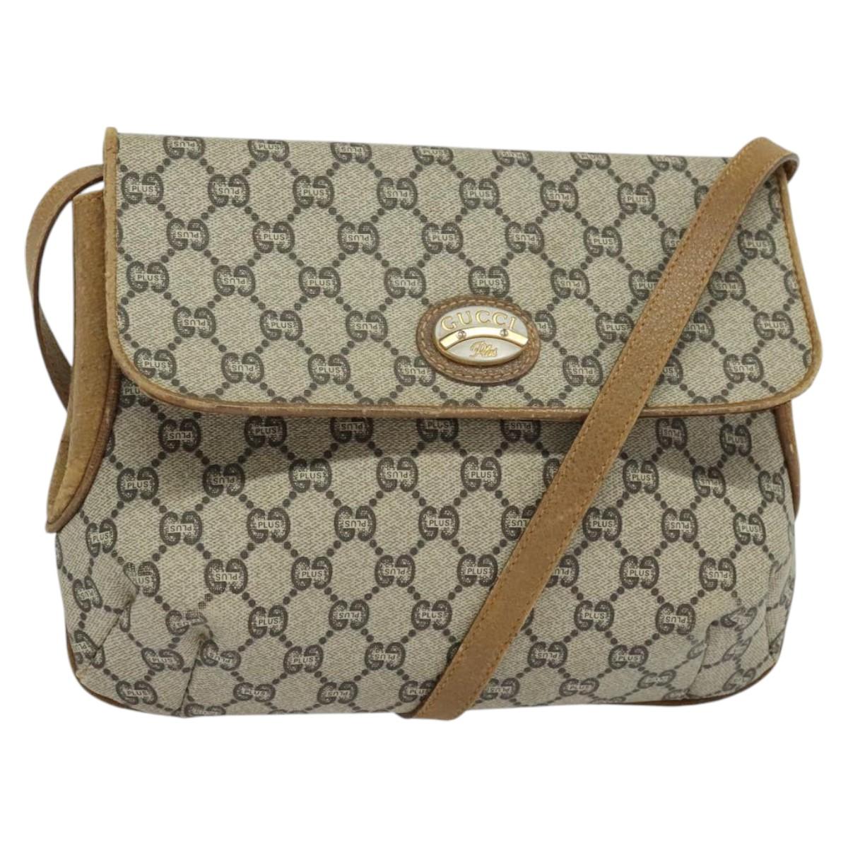 GUCCI GG Plus Supreme Shoulder Bag PVC Beige Gold Auth th5843