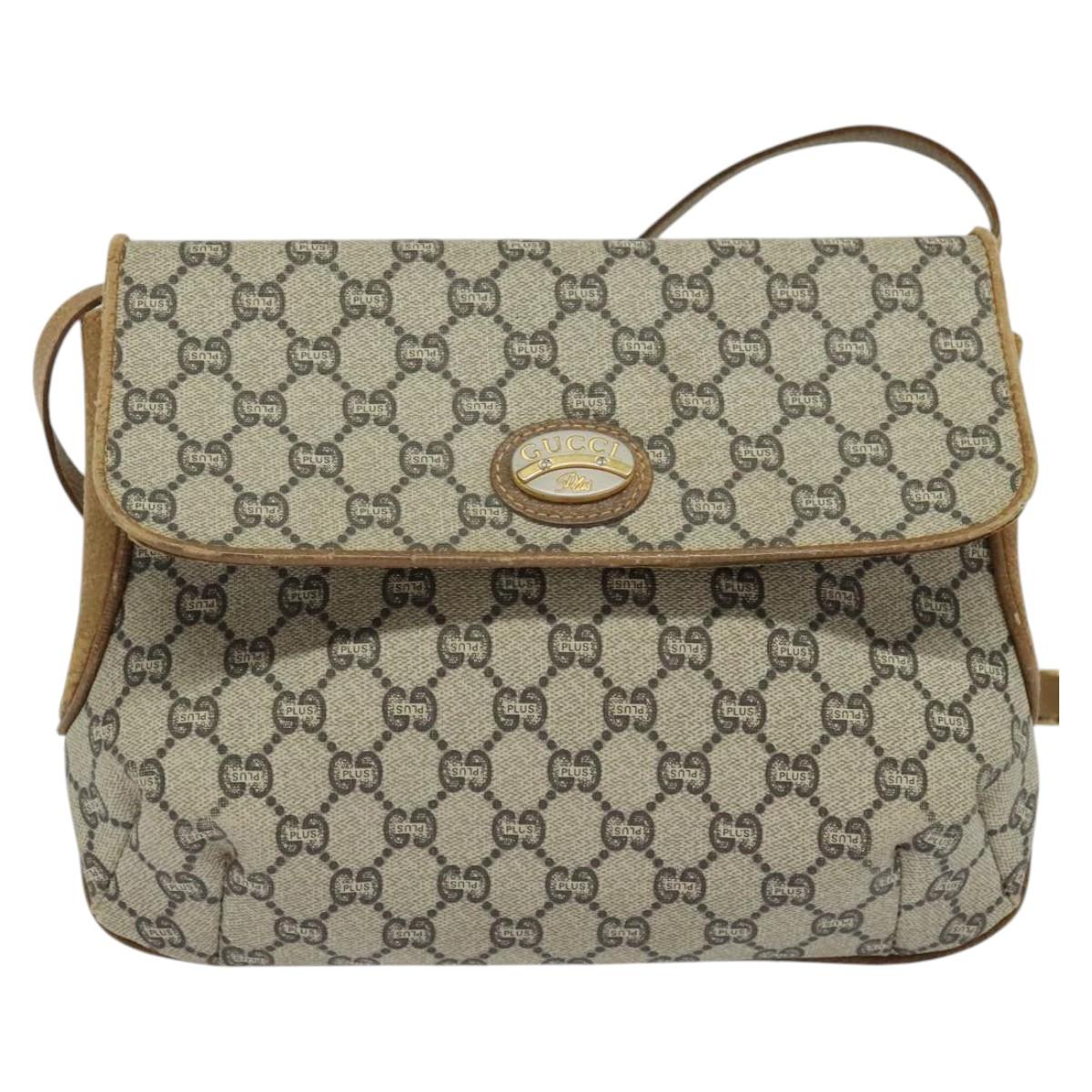 GUCCI GG Plus Supreme Shoulder Bag PVC Beige Gold Auth th5843